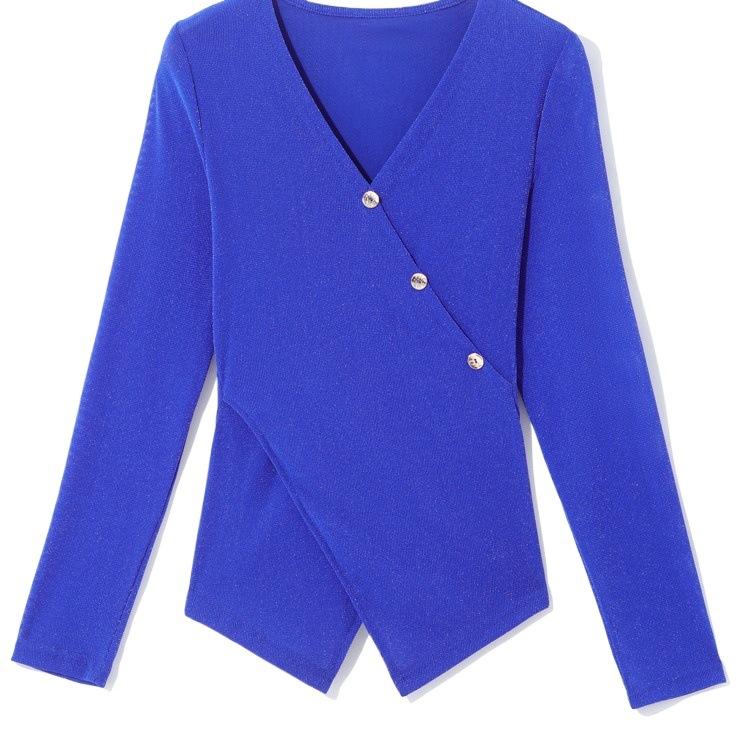 Base Shirt for Women Mesh Long Sleeve T-shirt Cross V-neck Top Bright Silk Fashionable Irregular Thin Shirt