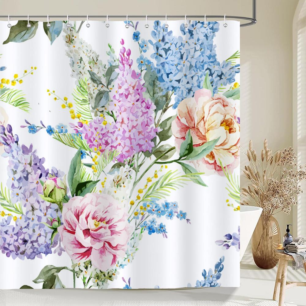 Tulip Flowers Print Shower Curtains Watercolor Boho Floral Waterproof Polyester Bathroom Bathtub Curtain Room Decor With Hooks