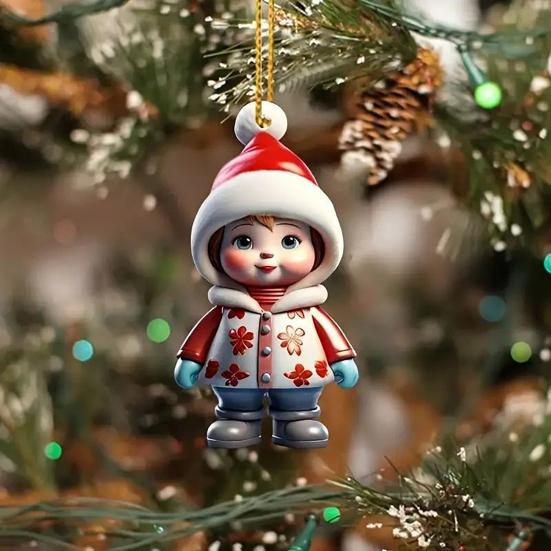 2 Pcs Christmas Ornaments Cartoon Snowman Santa Claus Acrylic Pendant Xmas Tree Hanging Decoration for Holiday Party Decor Car Accessories