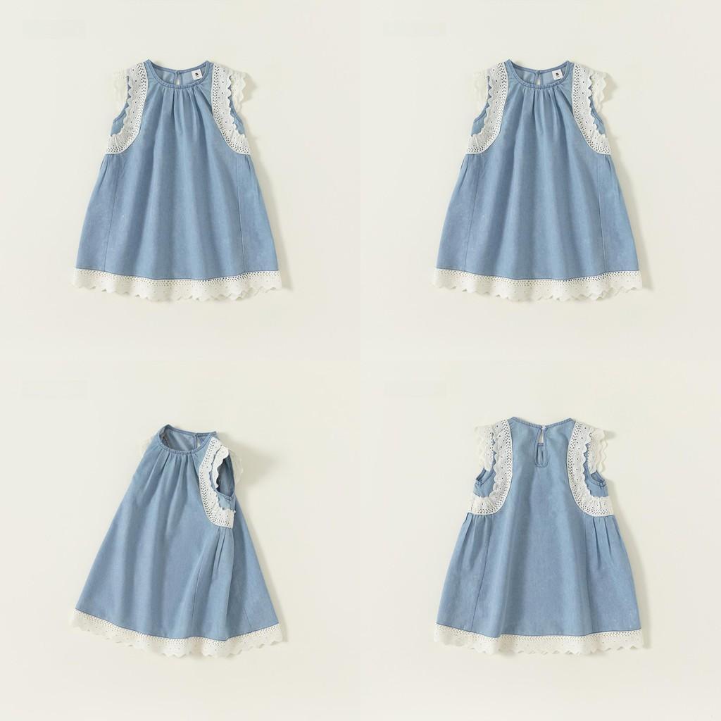 Simple Solid Color Lace Design Children Sleeveless Dress For Kids Girls Ages 3 To 8