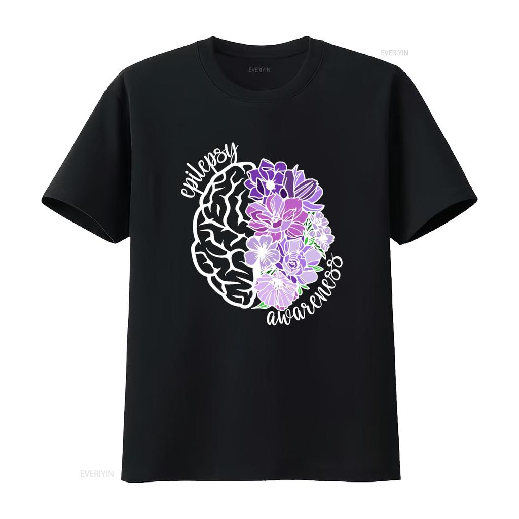 Epilepsy Awareness T Shirt Purple Flower Brain Design Neurodiversity Autism Mom Vintage Washed Slightly Soft Graphic Casual