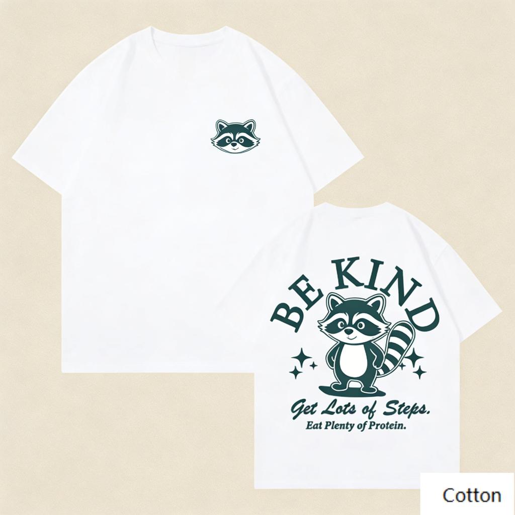 Cute Cartoon Raccoon Be Kind Print Cotton T Shirt Unisex Women Retro Streetwear Loose Casual Tee