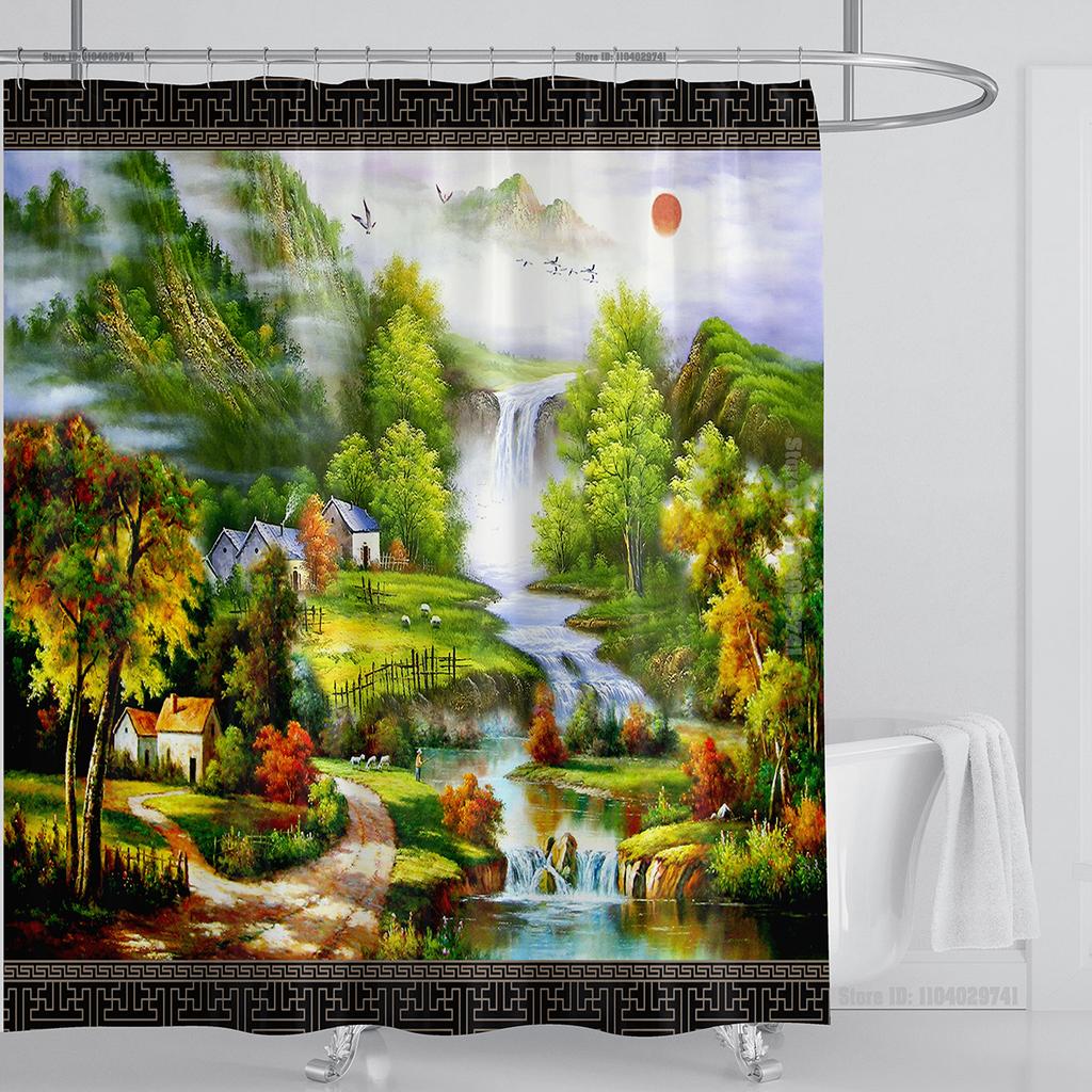 Piante Grafico Tenda da Doccia Impermeabile Tenda da Doccia Tessuto Poliestere Stampa 3D Tende da Bagno Decorazione Bagno Con Ganci