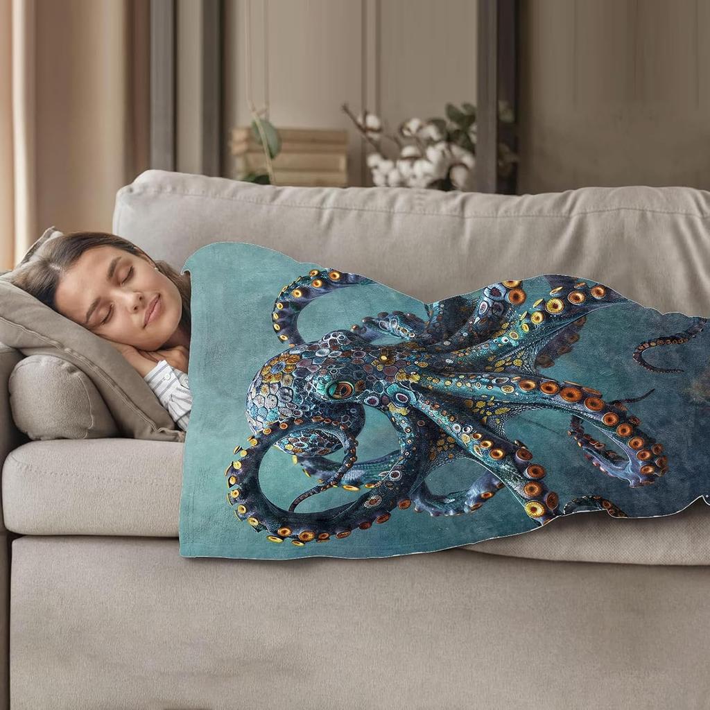 Colorful Octopus Throw Blanket for Women Girls Boys, Soft Flannel Blankets Gifts for Living Room Couch, Home, Sofa Decor, 50"x60