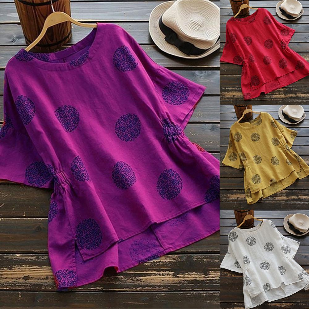 Buy S-5XL Women Short Sleeve Polka Dot Printed Plus Size Irregular T ...