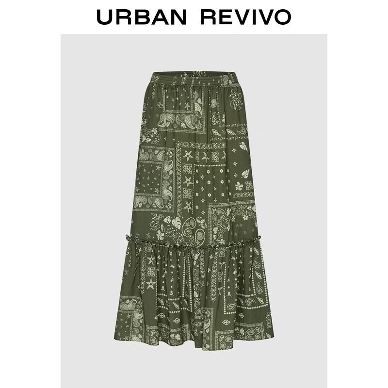 UR2026 Gathered Print Midi Skirt M
