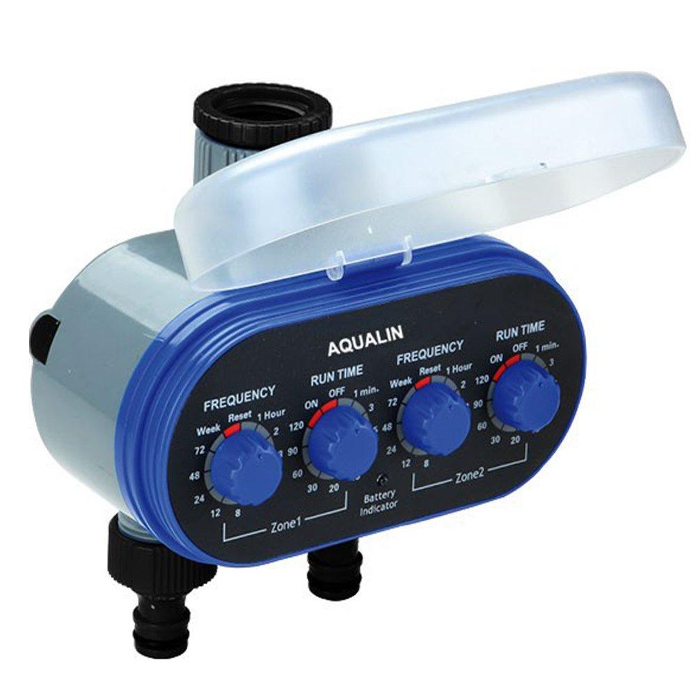 Aqualin Two-Outlet Electronic Water Timer, Watering Timer, Garden Irrigation System Controller, Blue