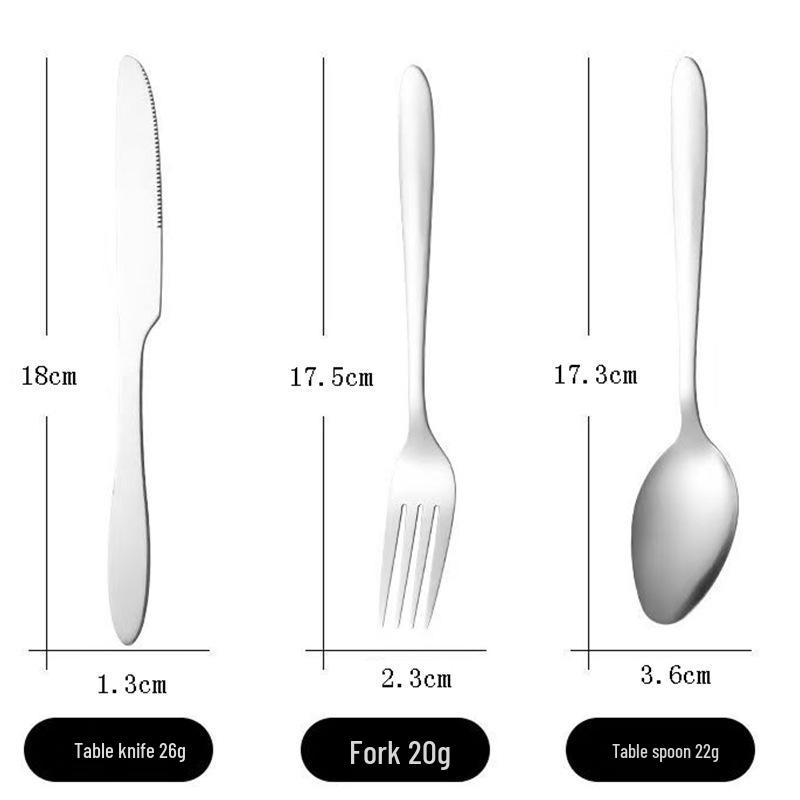 European Style Stainless Steel Steak Knife, Fork & Spoon Set - 3-Piece Western-Style Cutlery for Home