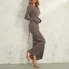 Damen Strick Langkleid Herbst Winter Kleidung Langarm O-Ausschnitt Bodycon Kleid Party Abend Freizeit Elegant Kleider Streetwear
