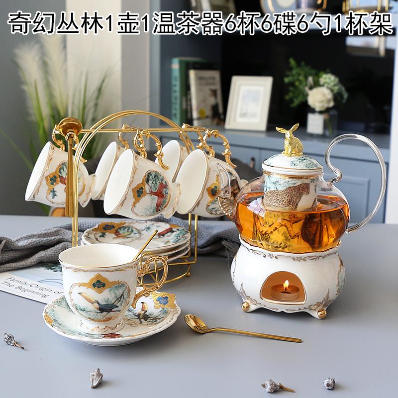 Household Flower Teapot Set Ceramic Afternoon Tea Flower And Fruit Teacup Tea Set Fruit Glass Pot With Filter Candle Heating