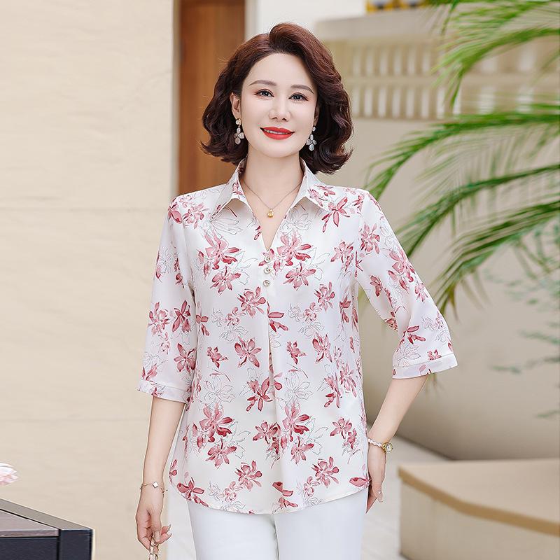 

Elderly Women s Summer Wear: Mid-Sleeve Shirts, Grandma Outfit Sets, Thin Cardigans, and Summer Tops XL (90-115 jin) фиолетовый