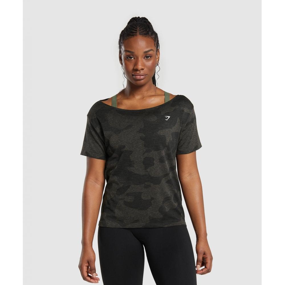 

GYMSHARK Adapt Camo Бесшовная футболка Черная камуфляжно-коричневая B7A1W BB37