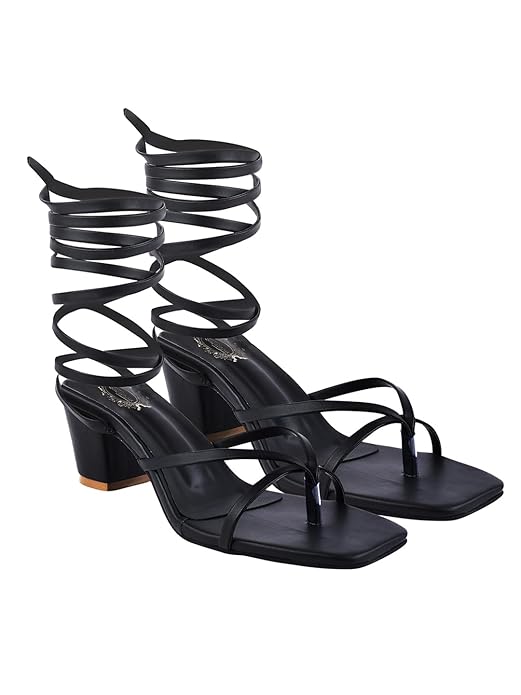 Shoetopia Elegant Block Heel Sandals with Gladiator Detail | Chic Lace-Up Straps | Comfortable Summer Footwear for Women