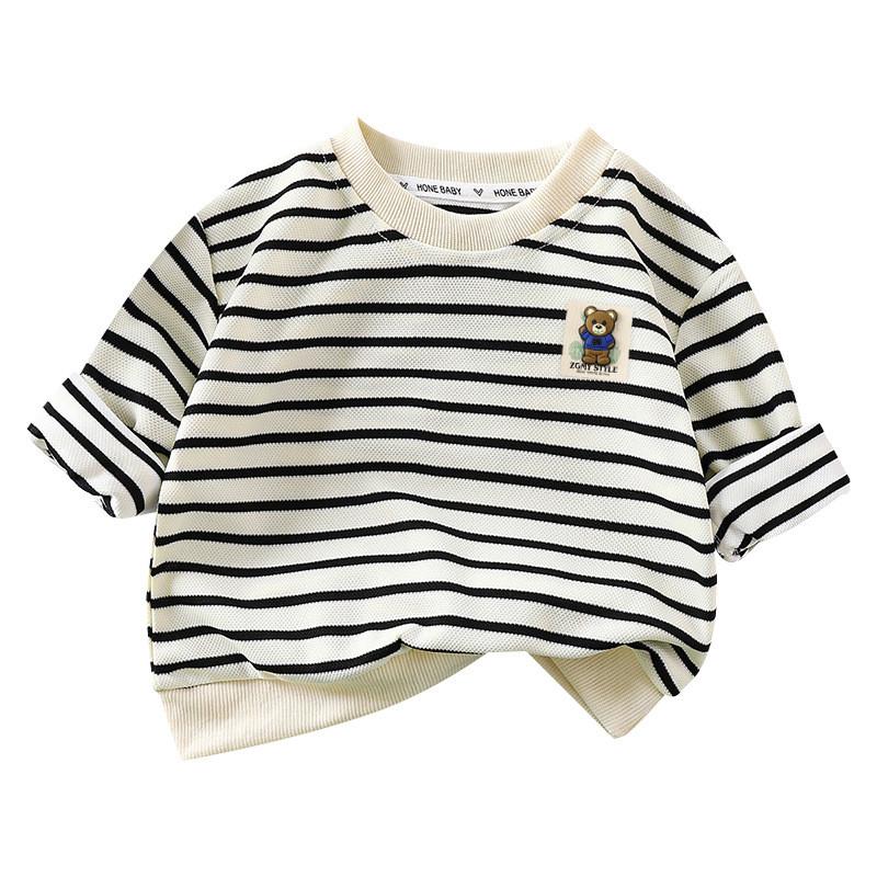 Kids Cartoon Striped Sweatshirt With Polyester Fabric For Toddler Boys And Girls
