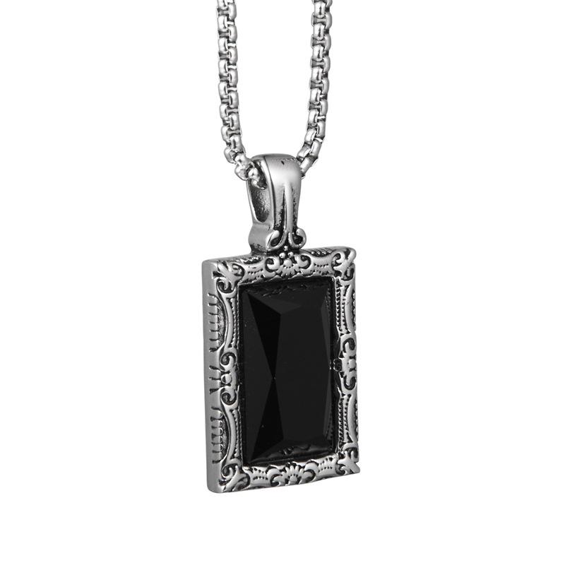 Black Gem Hip Hop Square Pendant Charm 91002C for Men and Women