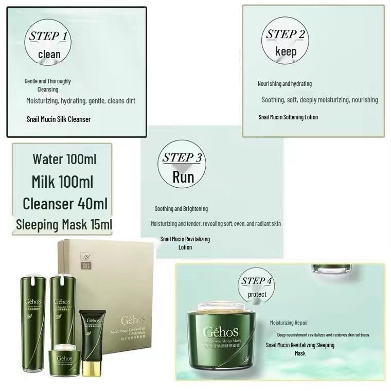Ji Cun Xi Snail Essence Skincare Set - Toner & Rejuvenating Cream (4-Piece Set)