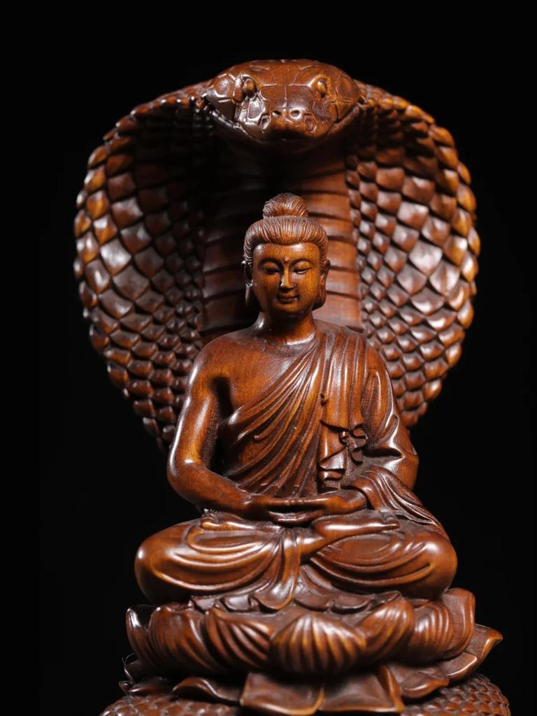 Ancient Snake Buddha Carved Wooden Imitation of Ancient Buddha