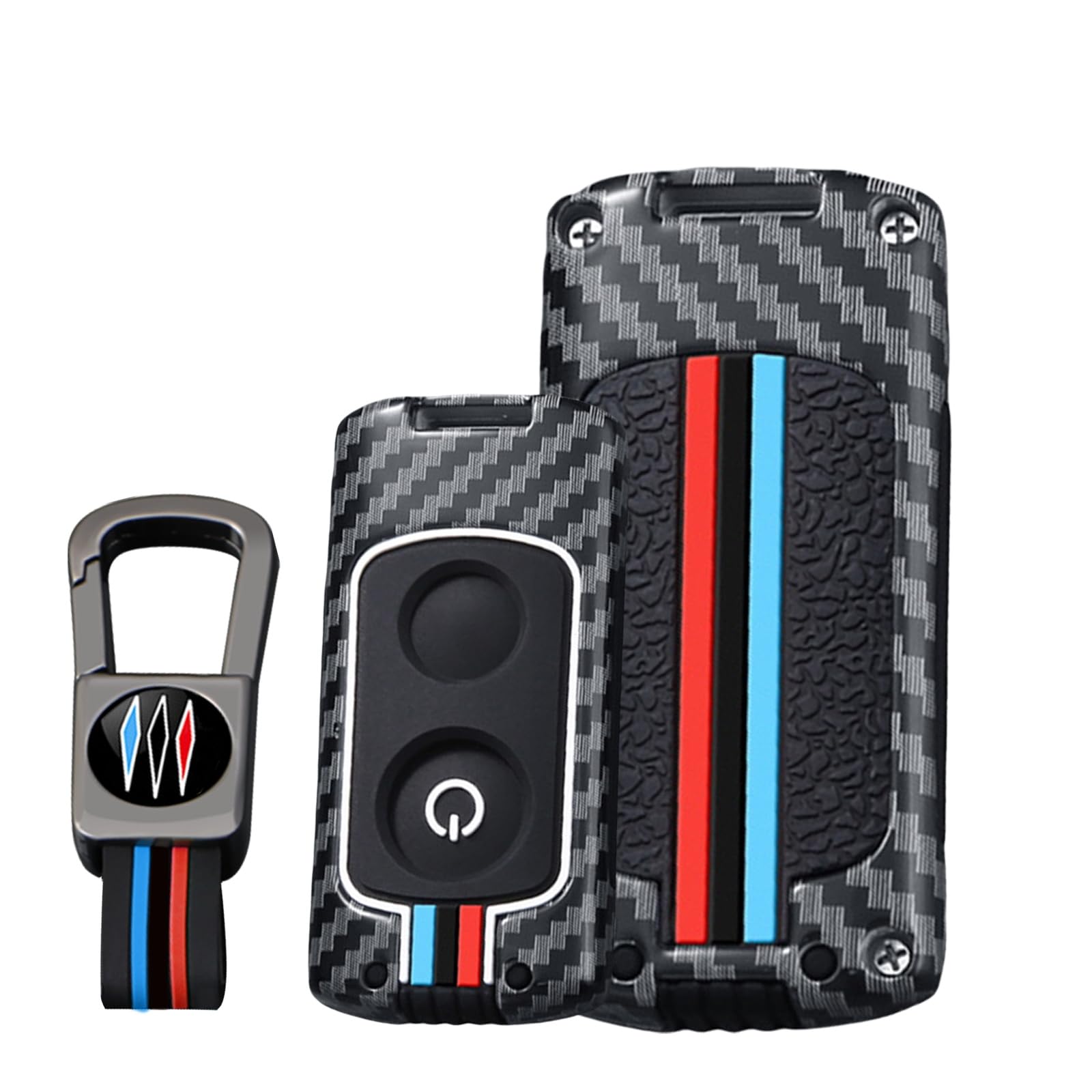 

KUNIO Motorcycle Key Case, Bike Key Holder, Carbon Pattern, Alloy, Fluorescent Silicone Cover, Compatible синий