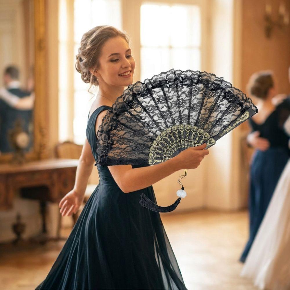 Flower Carving Chinese Style Fan with Tassel Dance Hand Fan Home Decoration