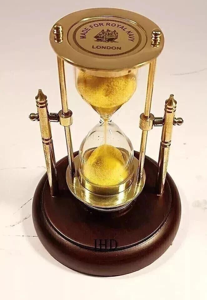 Sand Timer With Compass On Wooden Base Vintage Nautical Hanging Brass Hour Glass