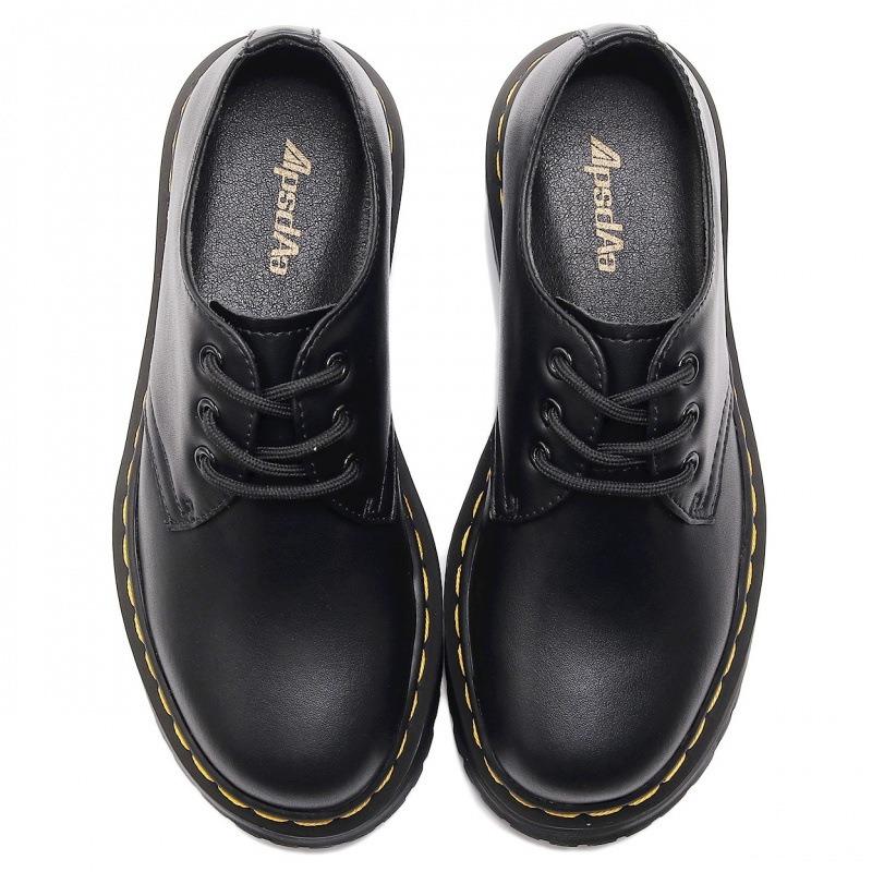 Martin bootgat kleine leren schoenen dames lage schacht, leer zacht leer ronde neus casual student muffin zool korte laarzen