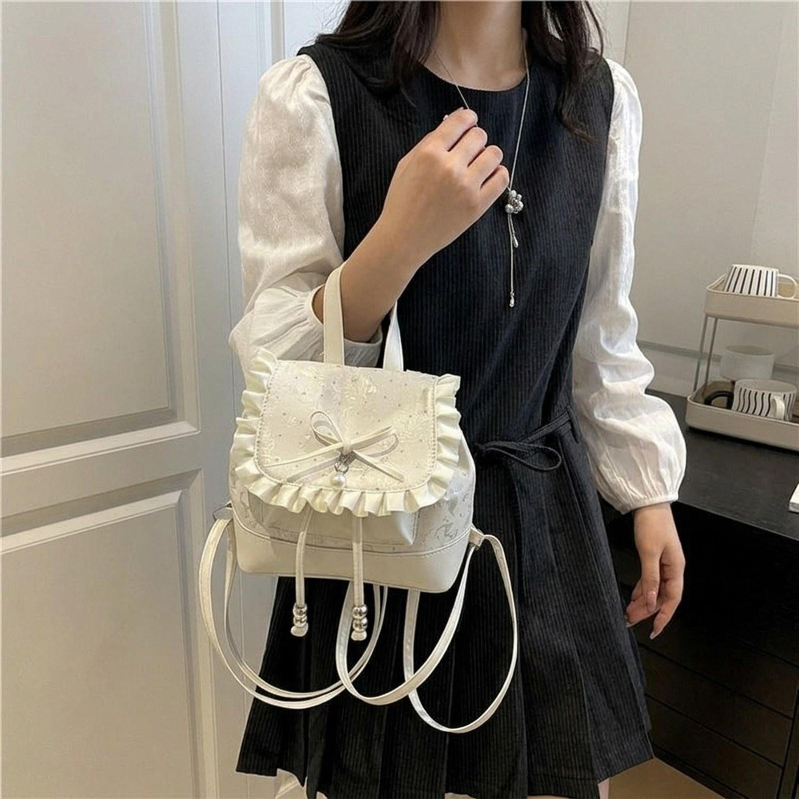 

Charming Mini Backpack for Women with Lace Bow, Adjustable Shoulder Strap And Large Capacity – белый
