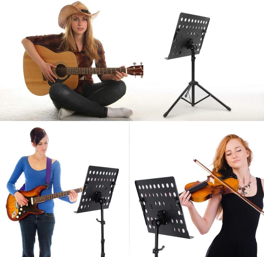 [2023 Desktop Edition] Folding Music Stand with Music Clip, Dual Functions: Reading Stand, Tabletop Writing Stand, Excellent Heat Dissipation,