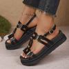Large Size Double Buckle Platform One-word Sandals Women's Retro Casual and Lightweight Beach Sandals