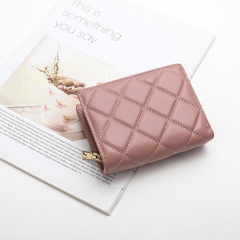 Womens Sheepskin Short Small Wallet New Fashion Studded Flower Pattern Contrast Color Coin Purse Real Leather Multi-functional Zero Wallet