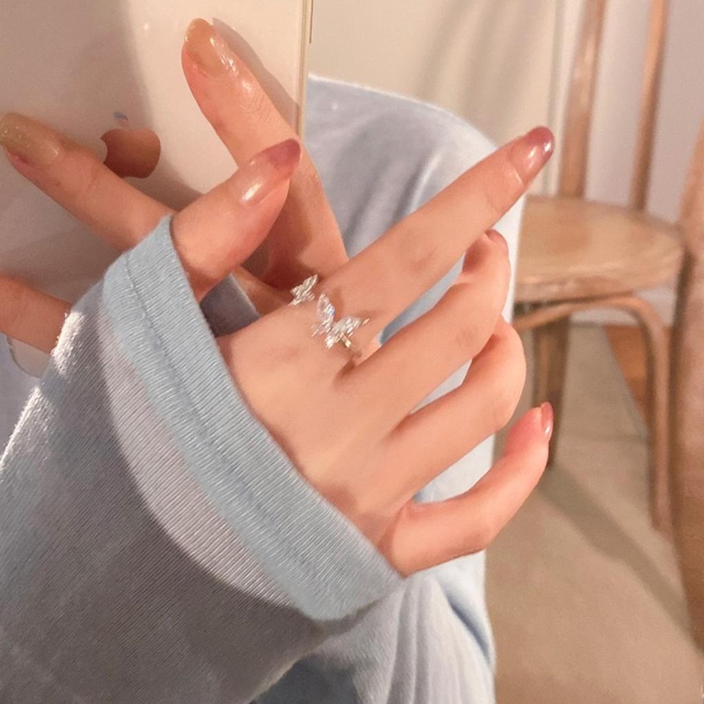 Verstellbarer Schmetterling Zirkon Ring, Edelstahl Punk Schmuck für Frauen, Komfortable Passform Alltagskleidung Geschenkidee
