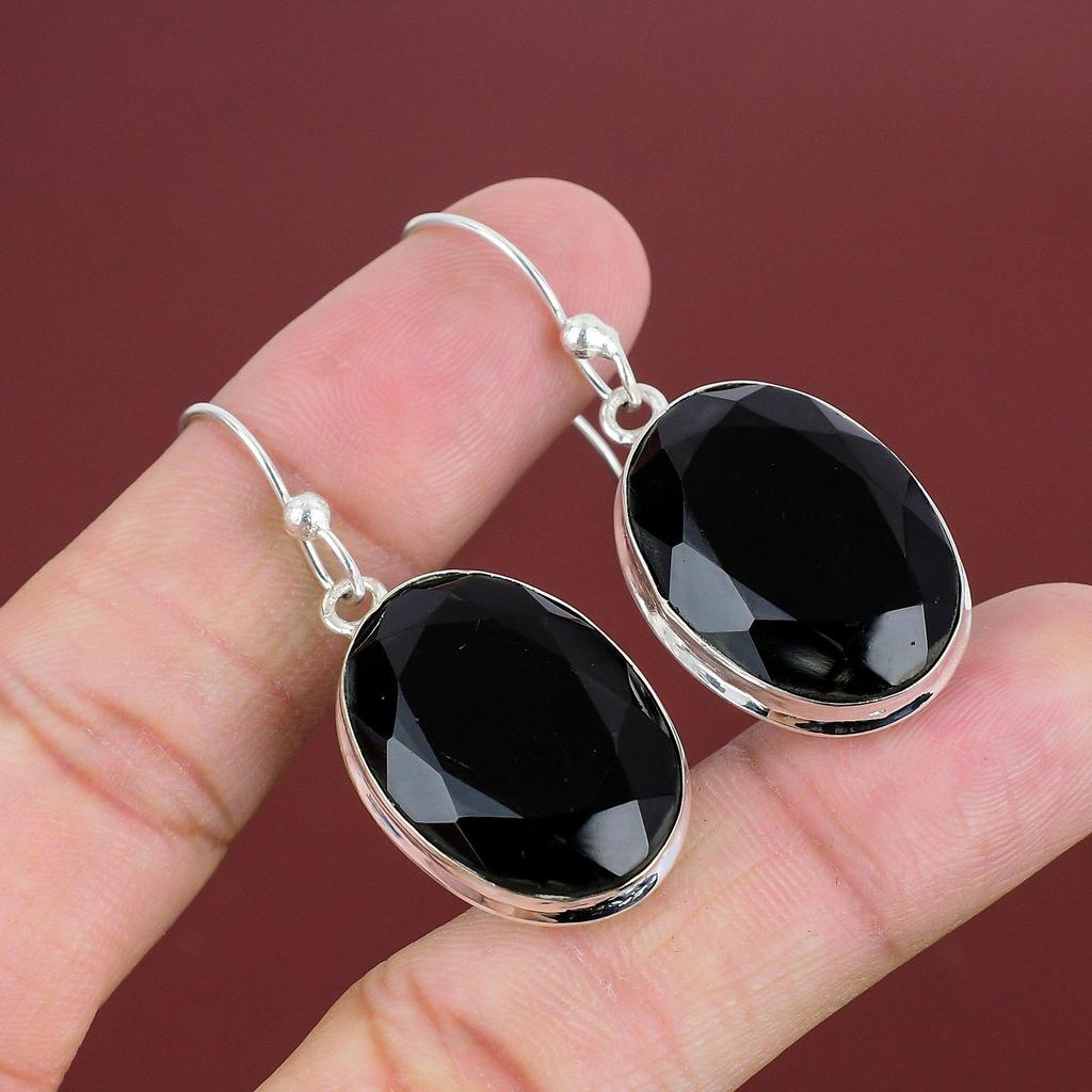 Faceted Black Onyx Earrings Gemstone Earring 925 Sterling Silver Earring Handmade Jewelry Drop Earrings Dainty Silver Jewelry Gifts For Wife