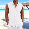 Hawaiian Men's Cotton Linen Sleeveless Beach Shirt