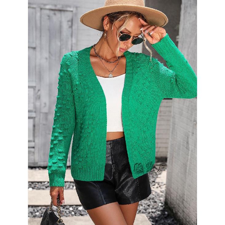 2024 Autumn And Winter New European And American Solid Color Women'S Knitted Three-Dimensional Pattern Cardigan Jacket Sweater For Women