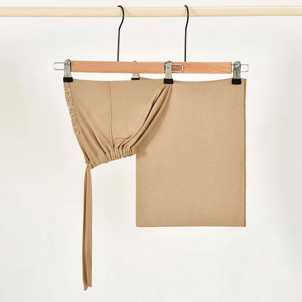 2pcs Muslim Modal Jersey Scarf Hijab With Diamond Adjustable Inner Caps Soft Woman Muslim Hijabs Women Fashion Accessories Set