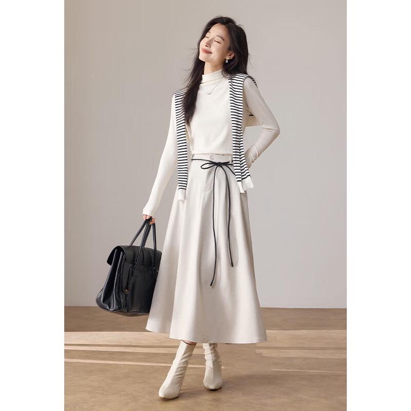 VICTORIA&VERA Women's Fleece-Lined A-Line Midi Skirt