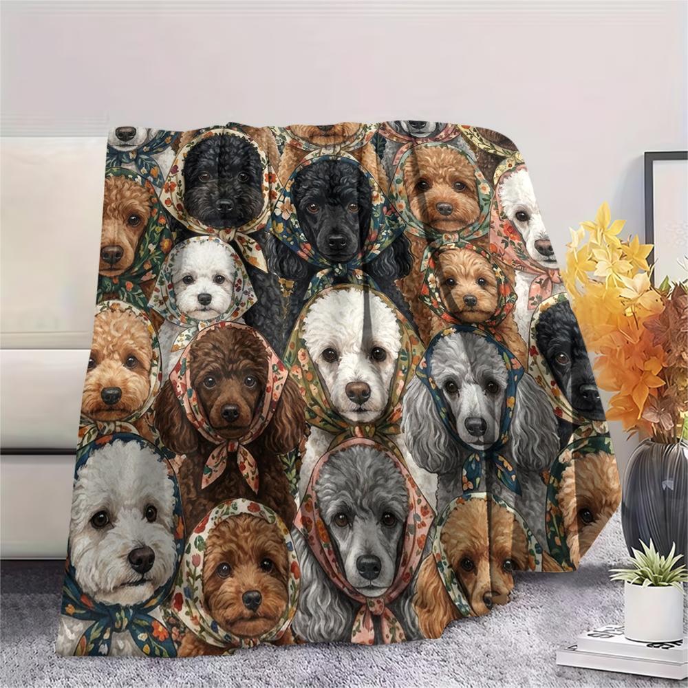 1PC Retro Pet Puppy Print Flannel Blanket, High quality All Seasons, Home Decor, Warmth and Comfort, Perfect for Christmas Gifts