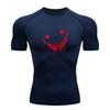 Men's Compression Fitness Sports T-shirt, Red Smiley Face Graffiti Drip Print Quick Dry Breathable Athletic Top for Gym Workout Running Training Casua