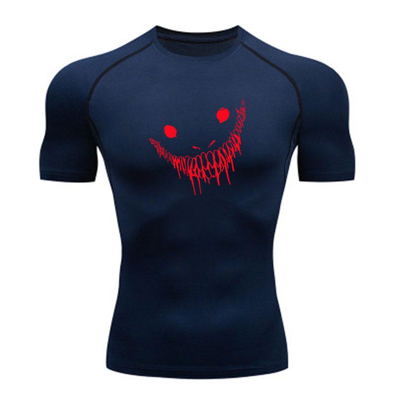 Men's Compression Fitness Sports T-shirt, Red Smiley Face Graffiti Drip Print Quick Dry Breathable Athletic Top for Gym Workout Running Training Casua