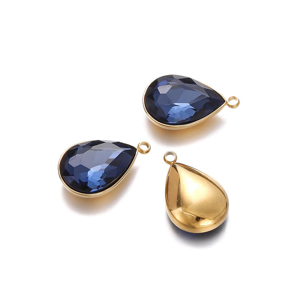 5Pcs Stainless Steel Crystal Glass Charms Pendants Water Drop Shape Charms for DIY Necklace Beads Jewelry Making Accessories