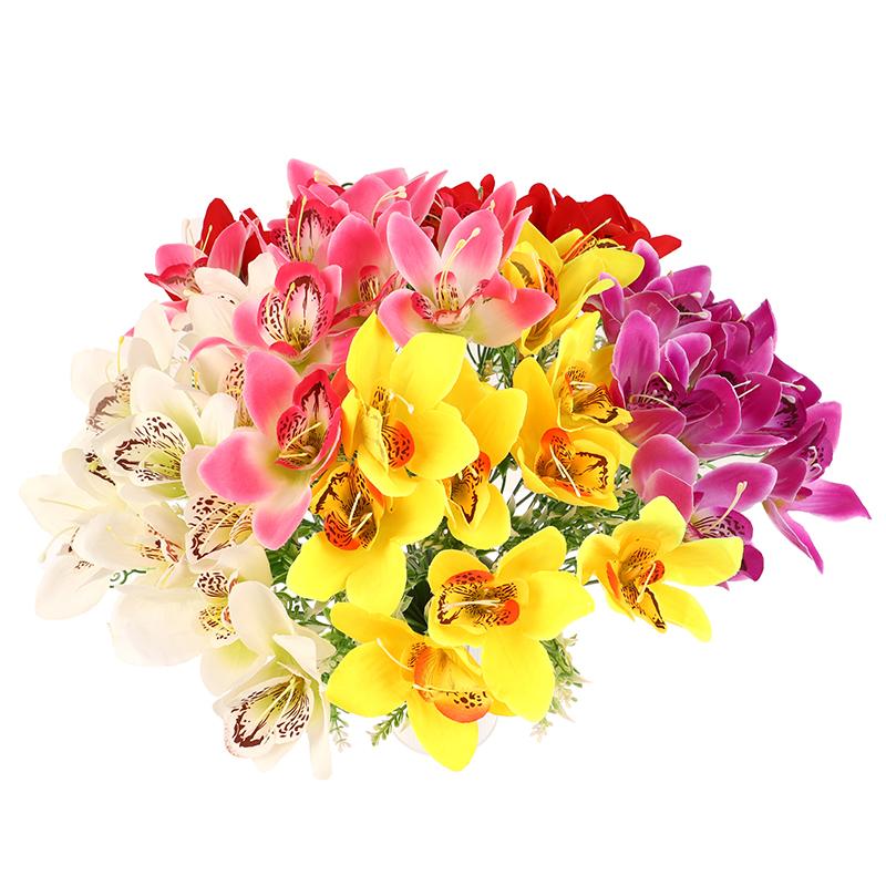 10Pcs Silk Orchid Bouquet Artificial Faux Flowers For Wedding Home Decor Diy Desk Vase Arrangement Floral Artificial Flowers