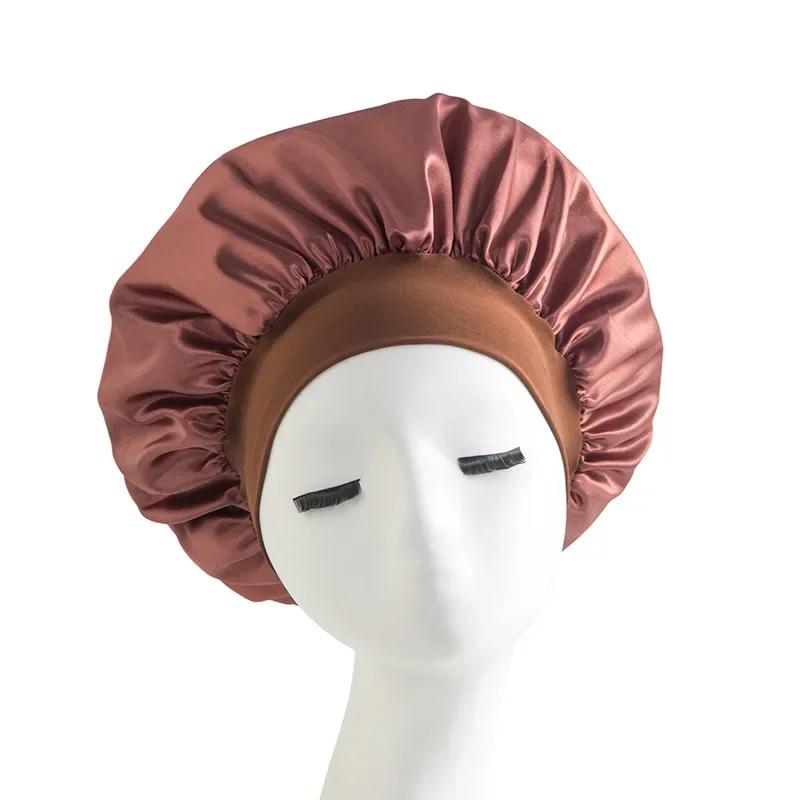 Satin Wide Brim Nightcap Silky Bonnet Hair Wrap for Sleeping Sleep Cap With Elastic Soft Band Styling Cap Hair Wrapping Caps