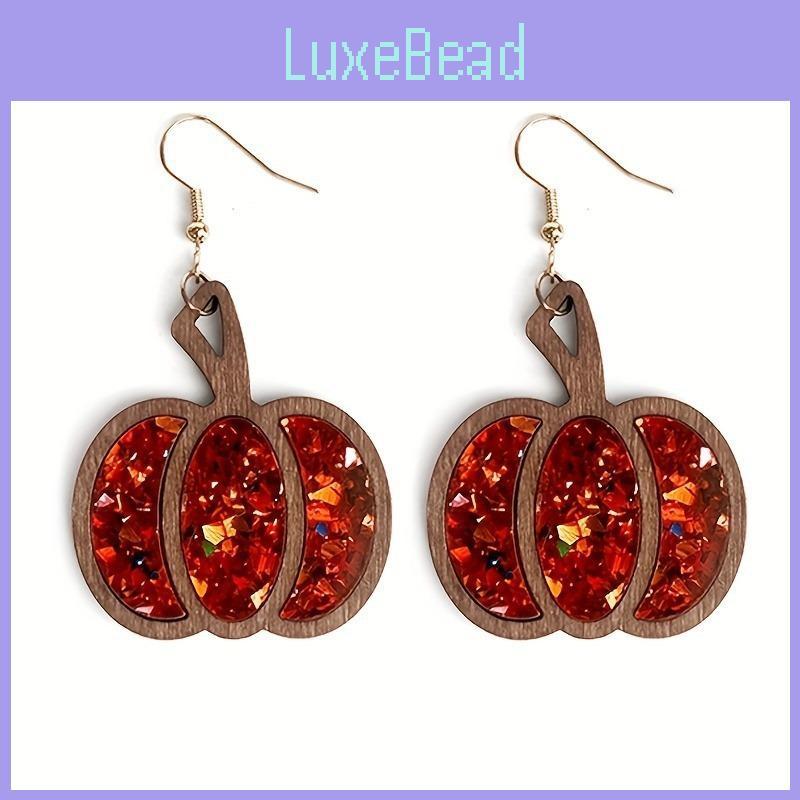 Eyecatching Pumpkin Colorful Earrings Wooden Festive Jewelry For Fall Celebrations