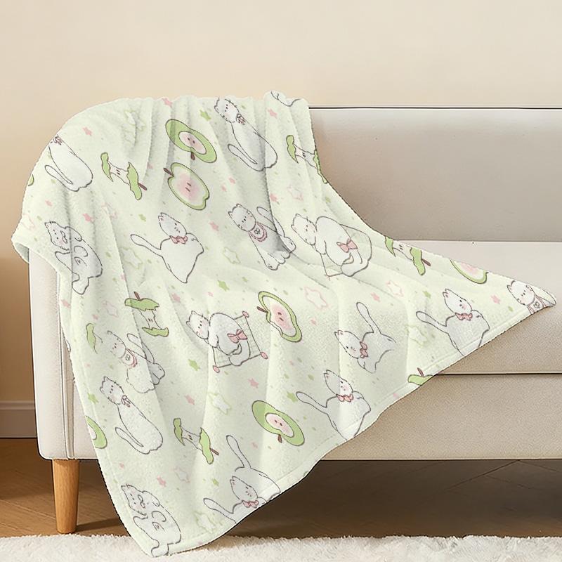 Cartoon Cat Flannel Blanket – Soft Plush Warm Cozy Throw, Ideal for Home Decor, Christmas & Halloween, Sofa Bedroom Use