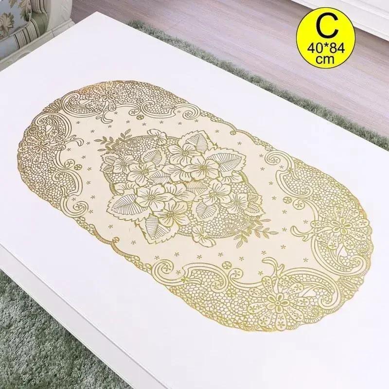 Household Fashion Creative Table Decor Vintage Lace Embroidered Oval Tablecloth Party Tea Table Mats Waterproof PVC Table Cloth