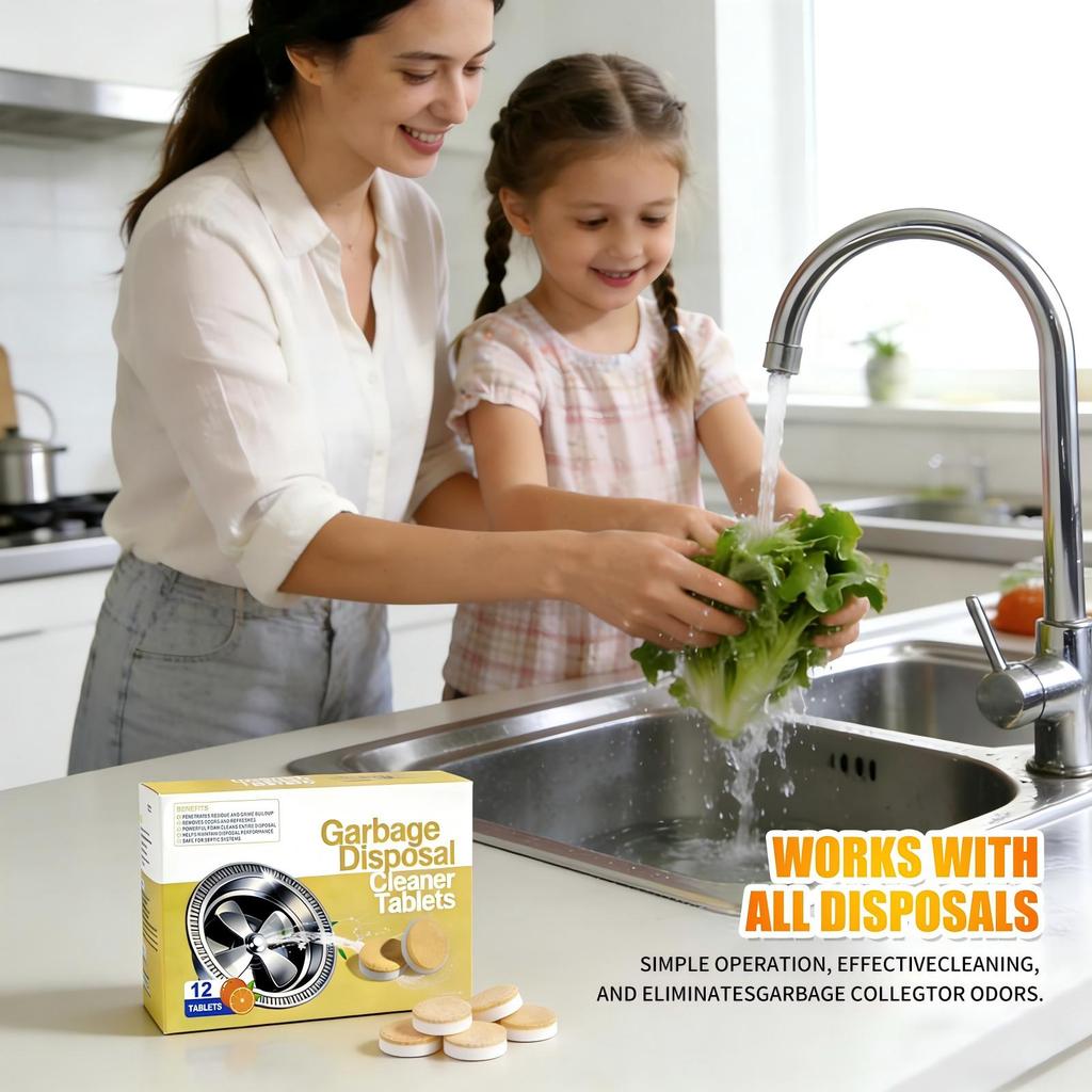 Garbage Disposal Cleaner Tablets Removes Odors and Residue Cleans and Freshens Kitchen Sink Drain Safe for Septic Systems 12 Pack