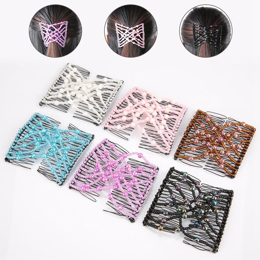 Women Girl Magic Easy Hair Beads Slide Stretchy Comb Clip Stretchable Hairpin