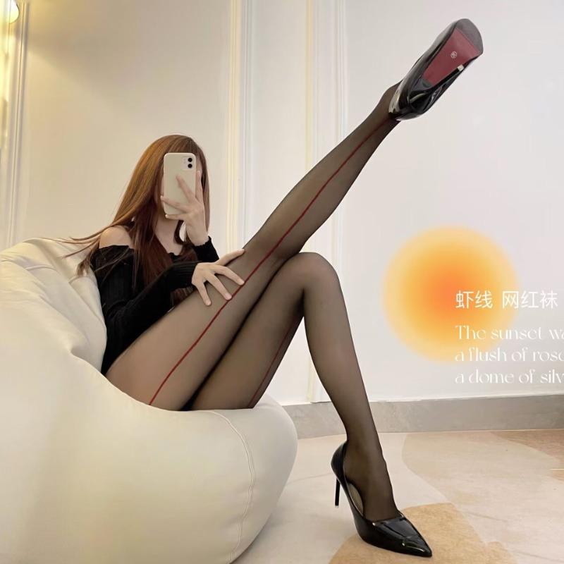 Sex underwear, red shrimp line, black stockings, rear vertical stockings, female sexy temptation, ultra-thin first-line pantyhose, Christmas Sao