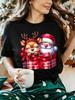 Christmas Santa Reindeer Womens T Shirt Cute Gift Box Holiday Xmas Graphic Tee Short Sleeve Casual Daily Street Ladies Tops
