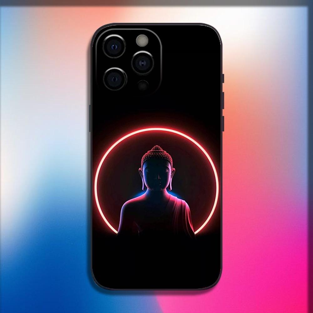 Buddha-Kunstmuster Handyhülle Für iPhone 16,15,14,13,12,11,Pro,X,XS,Max,XR,Plus,Mini Weiche Schwarze Hülle