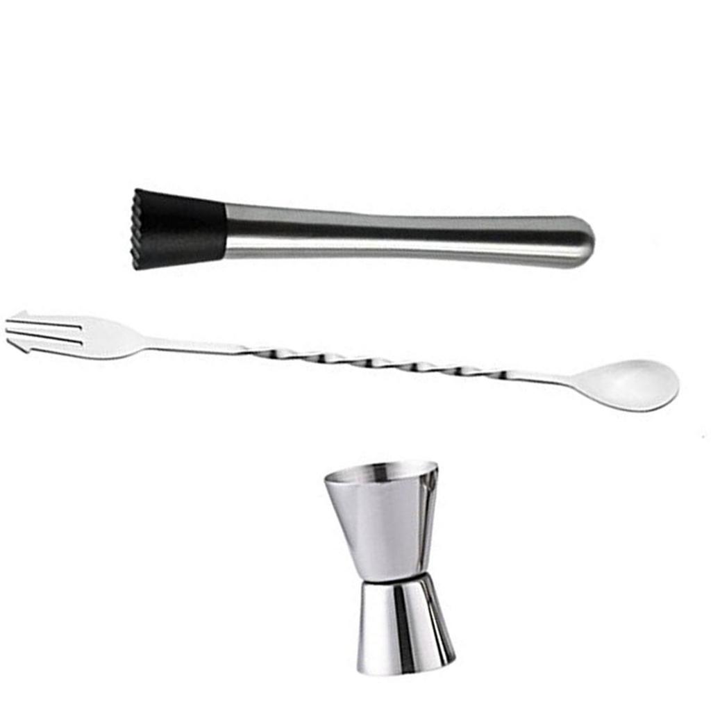 Cocktail-Rührlöffel, Stößel und 15 ml 30 ml Jigger Edelstahl Barwerkzeug-Set für Zuhause